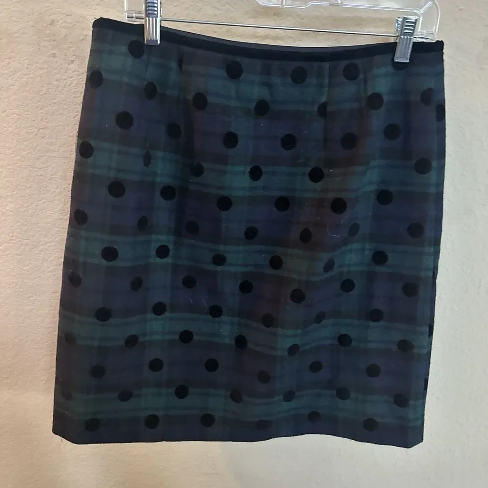 Talbots Wool Plaid Polka Dot Lined‎ Mini Skirt Size 10 Holiday Winter